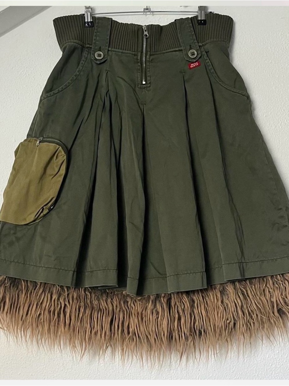 ISO this skirt by miss sixty (don’t purchase) army green pleated fur trim